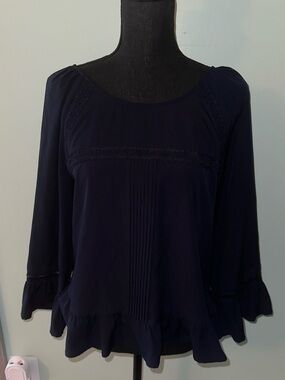 a new day Navy Ruffle-Hem Long Sleeve Blouse